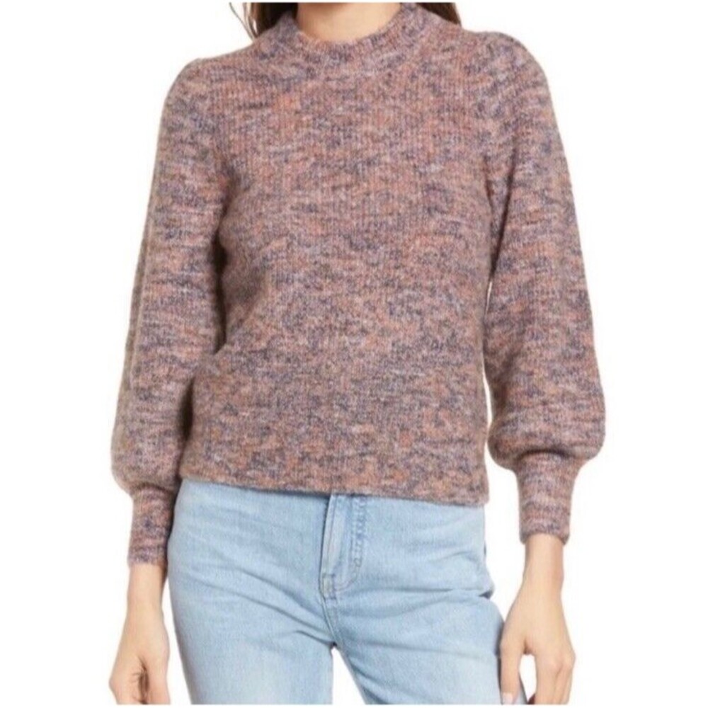 NWT $75 Madewell Space Dyed Eaton Puff Sleeve Wool Blend Sweater Women's M Plum